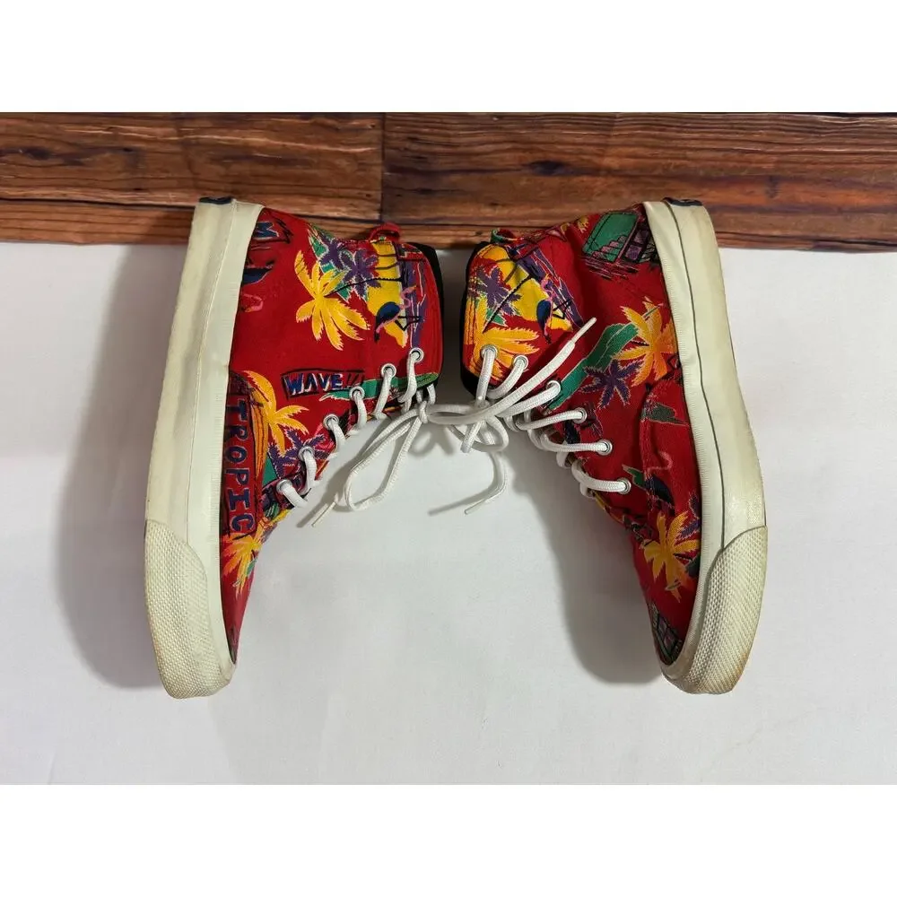 Vintage 1980s Converse Skidgrip Rare Tropical Print Made in USA 7.5 Funky Retro